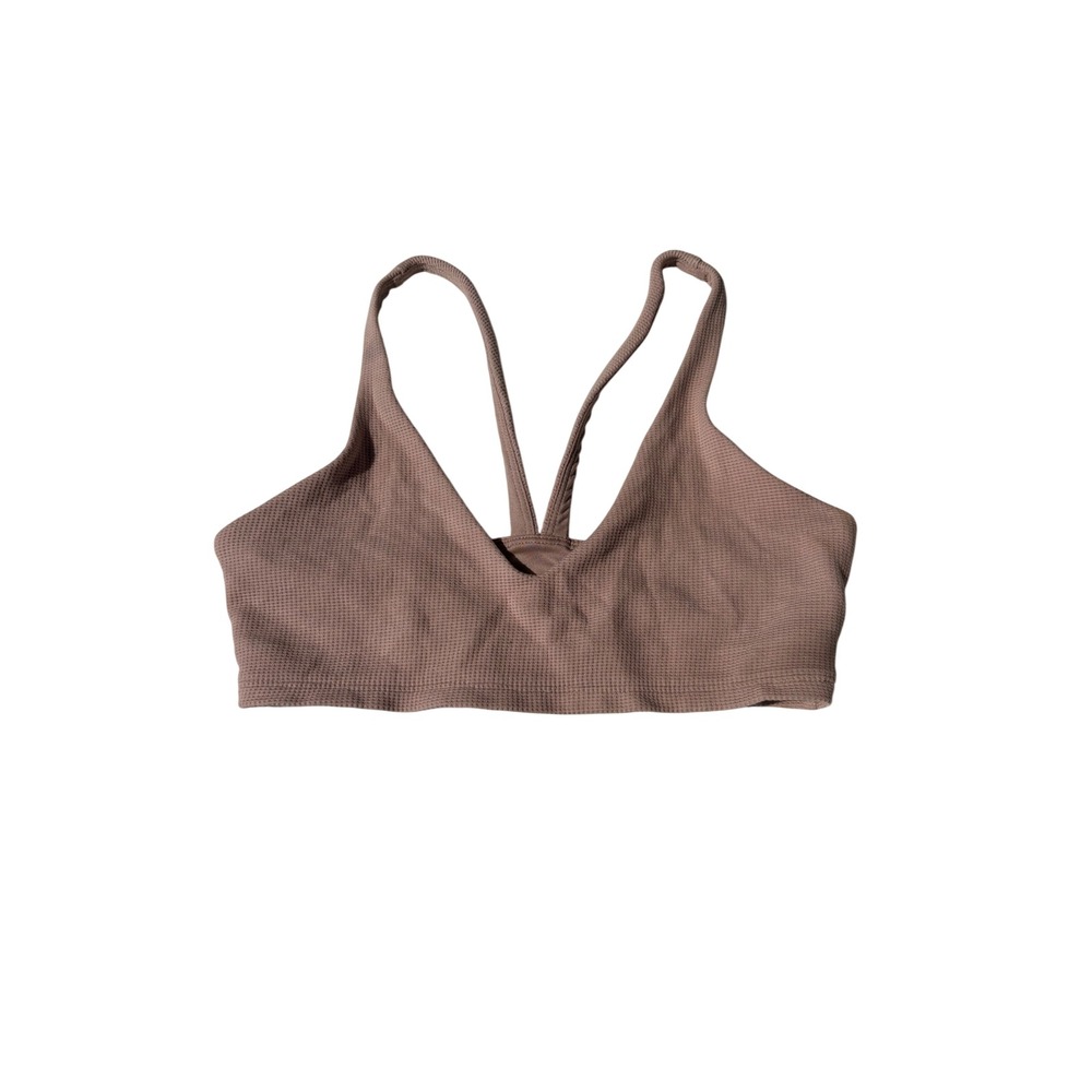 Alo Yoga Womens Waffle Knit V Neck Racerback Sports Bra Brown XS W5906R